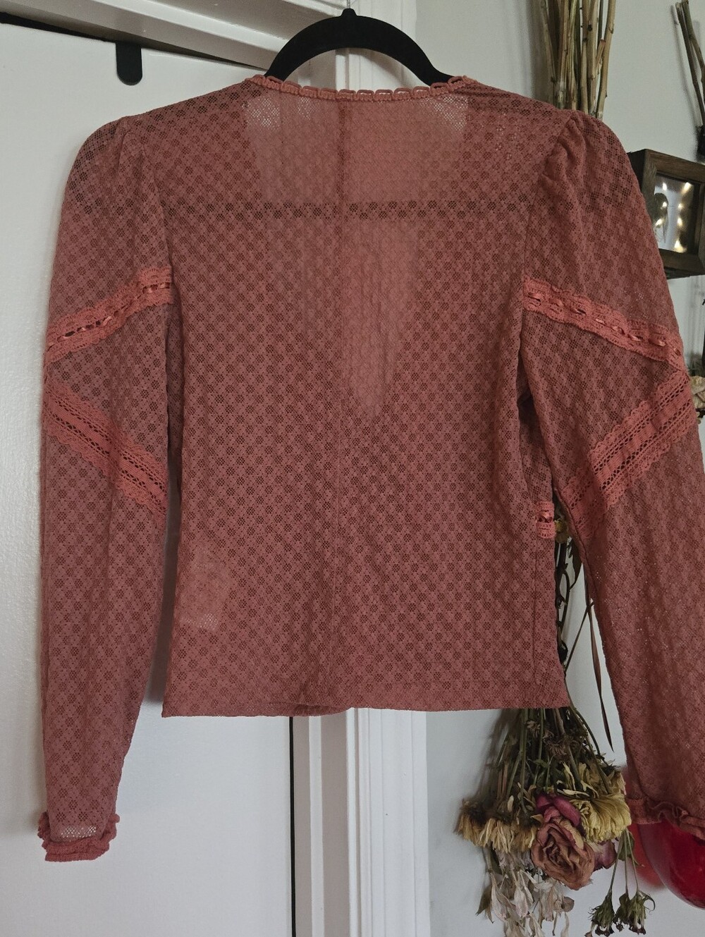 Free People Rust Romantic Button Up Long Sleeved Lace Net Shirt Md - Picture 5 of 5